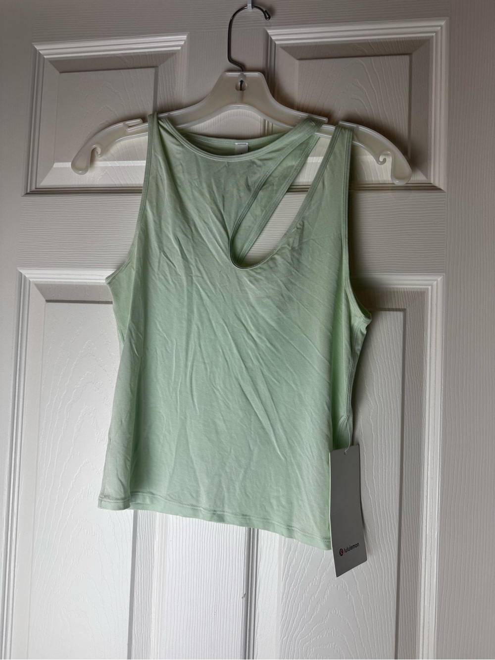 Sleeveless Mint Green Asymmetric Cutout Women's Top silk blend